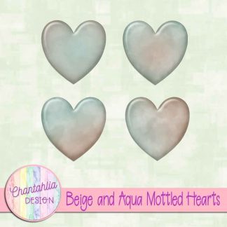 Free beige and aqua mottled hearts