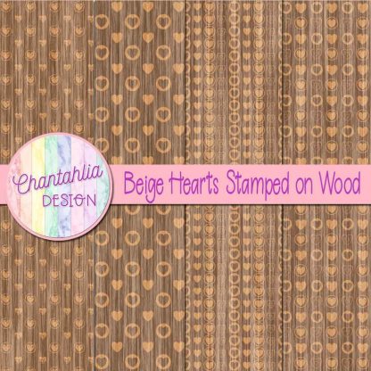 Free beige hearts stamped on wood digital papers