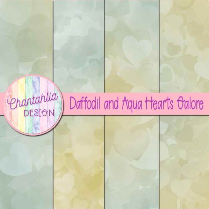 Free daffodil and aqua hearts galore digital papers