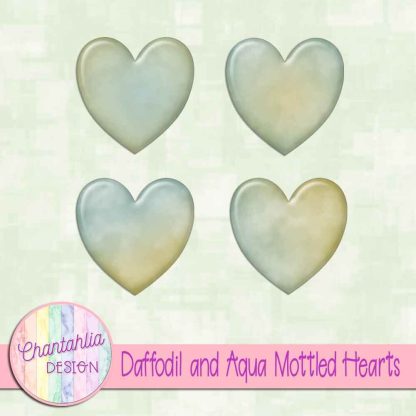 Free daffodil and aqua mottled hearts