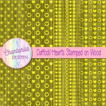Free daffodil hearts stamped on wood digital papers