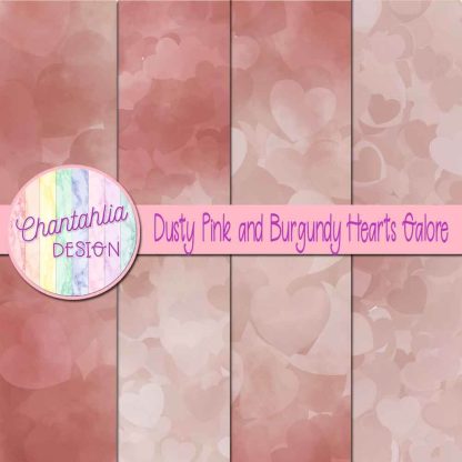 Free dusty pink and burgundy hearts galore digital papers
