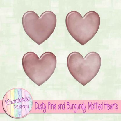 Free dusty pink and burgundy mottled hearts