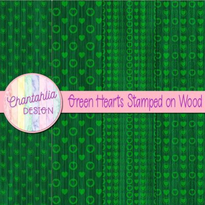 Free green hearts stamped on wood digital papers