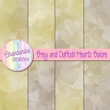 Free grey and daffodil hearts galore digital papers