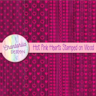 Free hot pink hearts stamped on wood digital papers