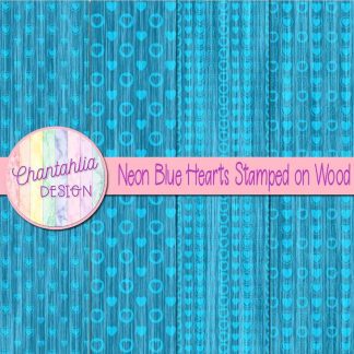 Free neon blue hearts stamped on wood digital papers