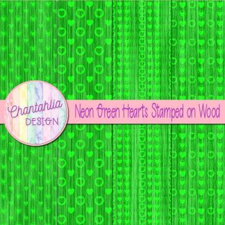 Free neon green hearts stamped on wood digital papers
