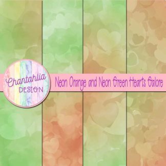 Free neon orange and neon green hearts galore digital papers
