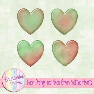 Free neon orange and neon green mottled hearts