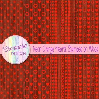 Free neon orange hearts stamped on wood digital papers