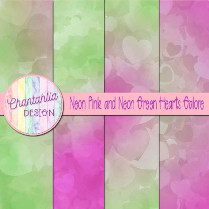 Free neon pink and neon green hearts galore digital papers