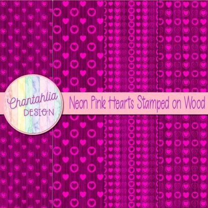 Free neon pink hearts stamped on wood digital papers