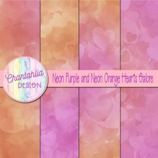 Free neon purple and neon orange hearts galore digital papers