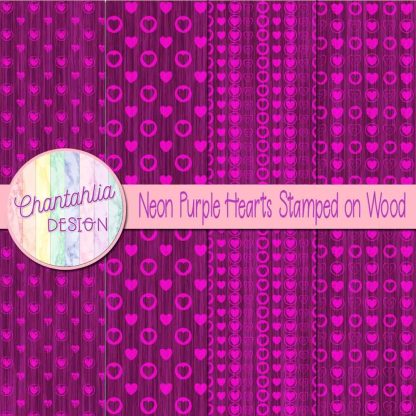 Free neon purple hearts stamped on wood digital papers