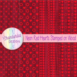 Free neon red hearts stamped on wood digital papers