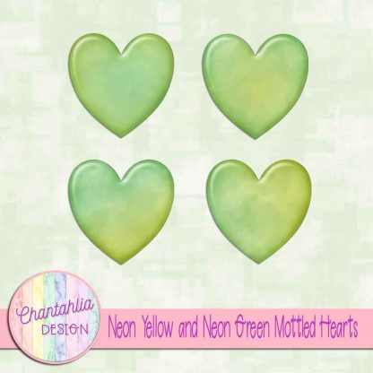 Free neon yellow and neon green mottled hearts