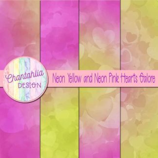 Free neon yellow and neon pink hearts galore digital papers