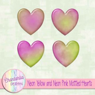 Free neon yellow and neon pink mottled hearts