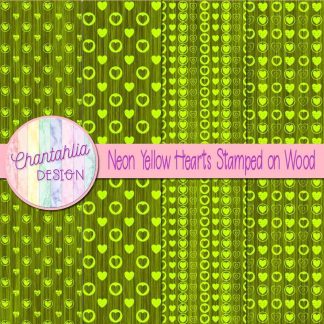 Free neon yellow hearts stamped on wood digital papers