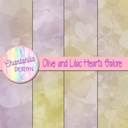 Free olive and lilac hearts galore digital papers