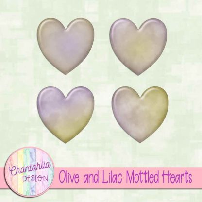 Free olive and lilac mottled hearts