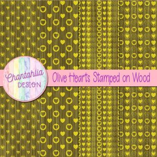 Free olive hearts stamped on wood digital papers