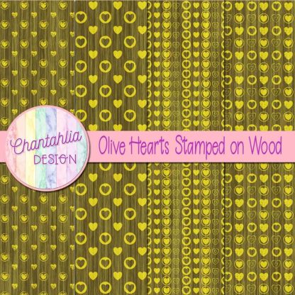 Free olive hearts stamped on wood digital papers