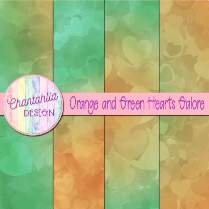 Free orange and green hearts galore digital papers