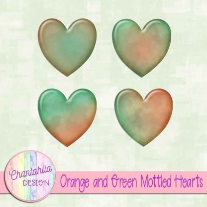 Free orange and green mottled hearts