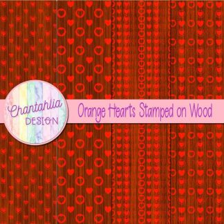 Free orange hearts stamped on wood digital papers