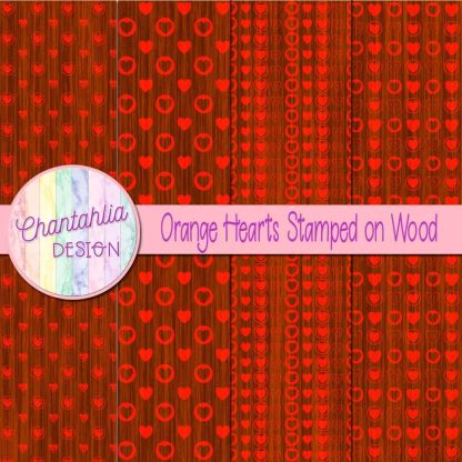 Free orange hearts stamped on wood digital papers