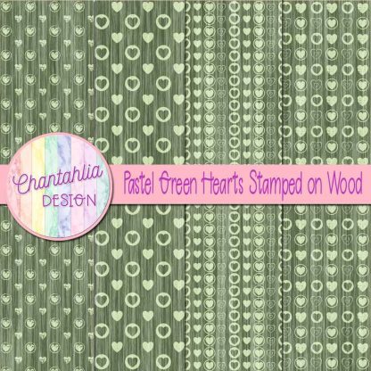 Free pastel green hearts stamped on wood digital papers