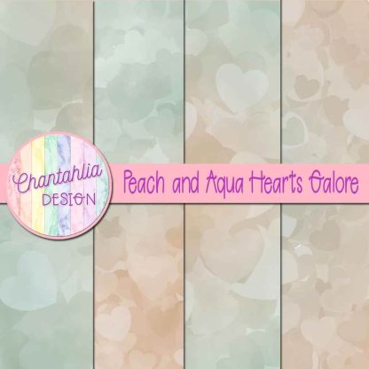 Free peach and aqua hearts galore digital papers