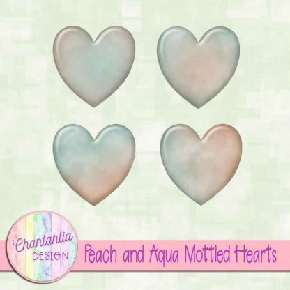 Free peach and aqua mottled hearts