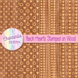 Peach Hearts Stamped on Wood Digital Papers