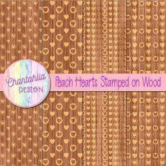 Free peach hearts stamped on wood digital papers