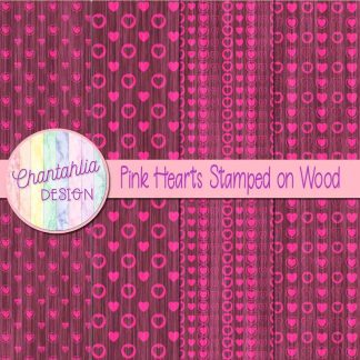 Free pink hearts stamped on wood digital papers