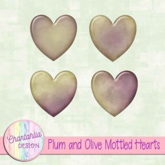 Free plum and olive mottled hearts