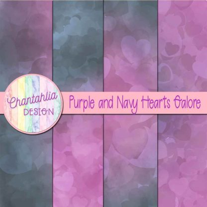Free purple and navy hearts galore digital papers