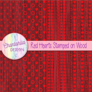 Free red hearts stamped on wood digital papers