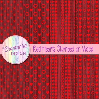 Free red hearts stamped on wood digital papers