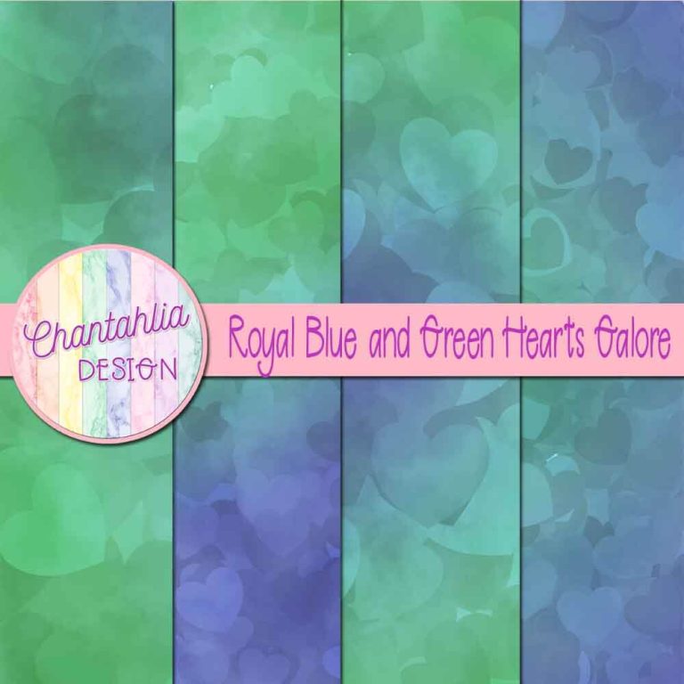 Royal Blue and Green Hearts Galore Digital Papers