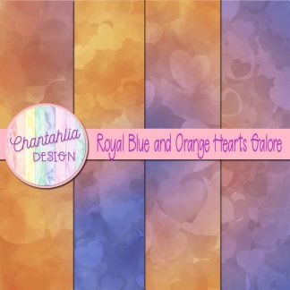 Free royal blue and orange hearts galore digital papers