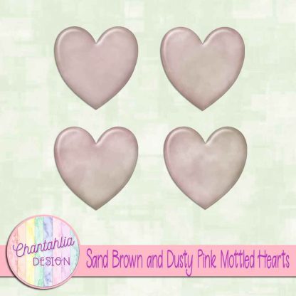 Free sand brown and dusty pink mottled hearts