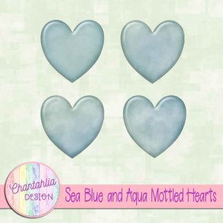 Free sea blue and aqua mottled hearts