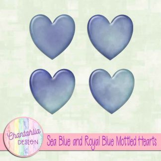 Free sea blue and royal blue mottled hearts