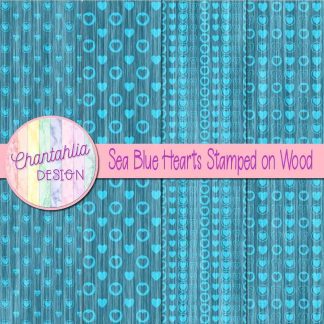 Free sea blue hearts stamped on wood digital papers