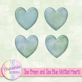 Free sea green and sea blue mottled hearts