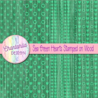 Free sea green hearts stamped on wood digital papers